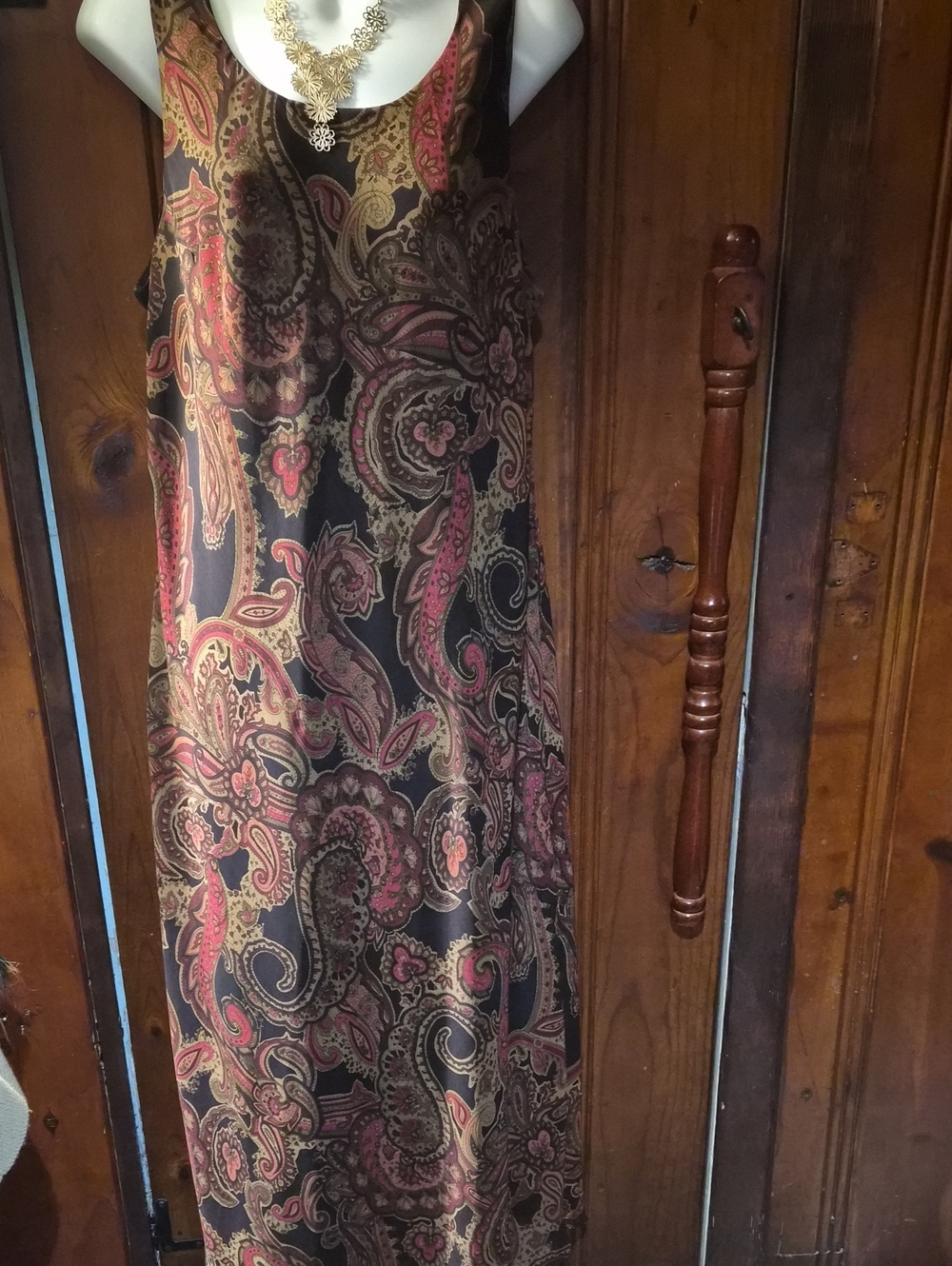 Studio I Black Paisley Maxi Dress with Gold and Burgundy Accents